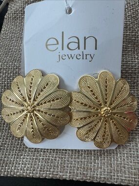 Elan Gold Floral Filigree Clip-On Earrings
